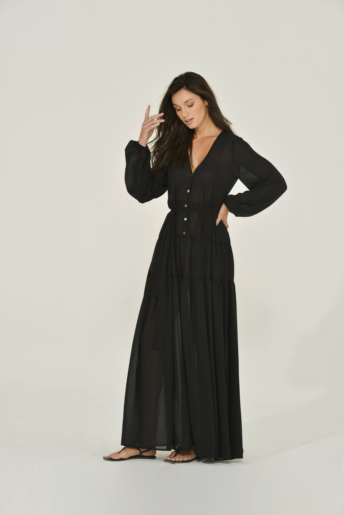 Button Up Maxi Dress | Black | Long ...